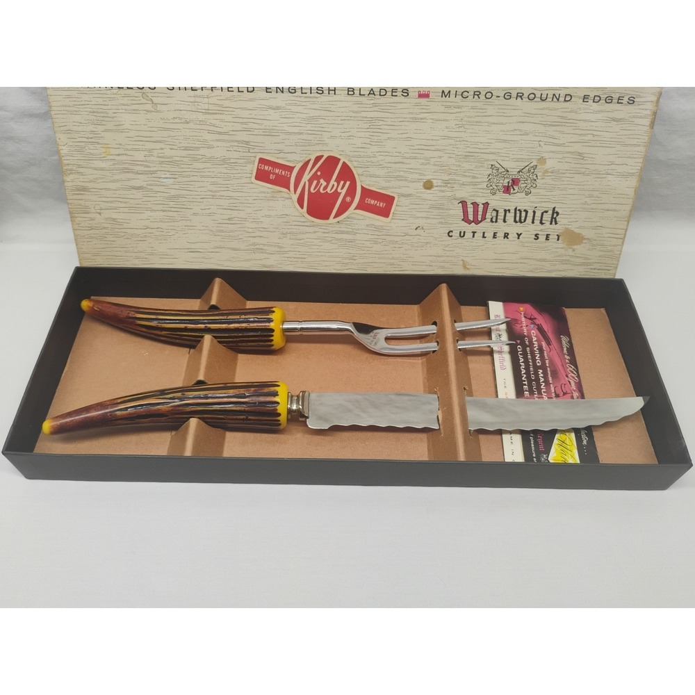 Vtg Regent Sheffield Warwick Cutlery Set Carving Knife & Fork Kirby Company Gift - Picture 3 of 6